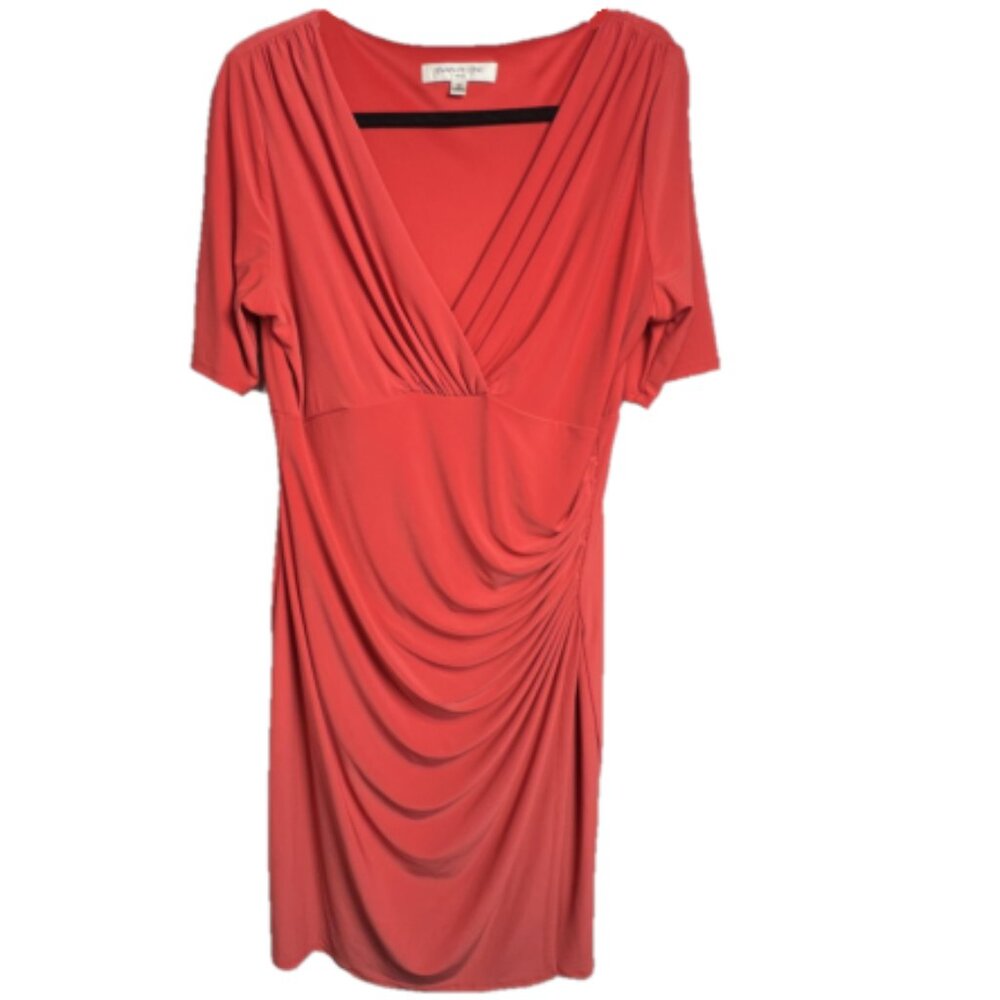 New Evan Picone Women's Wrap V-Neck Short Sleeve Midi Dress Size 16